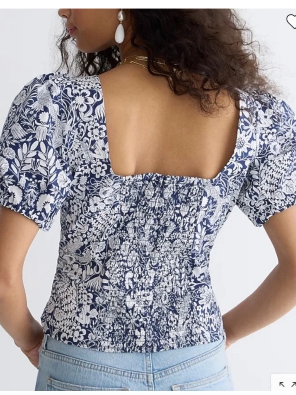 BOGO! J. Crew Puff-Sleeve Cotton Poplin Squareneck Top in Mermaid Floral Size 8